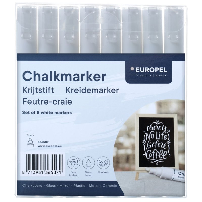 EUROPEL marqueurs à craie, 3 mm, blanc, 8 pièces