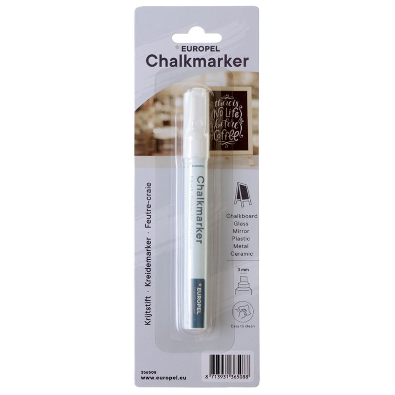 EUROPEL marqueur craie, blanc, 3 mm, pointe ronde ou biseautée