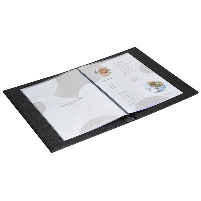EUROPEL menumap toile, A4, noir, 6 pochettes transparentes