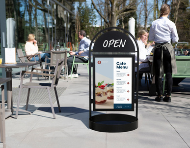 EUROPEL reclamebord CITY SIGN, zwart metaal, 130×67×67 cm, dubbelzijdig