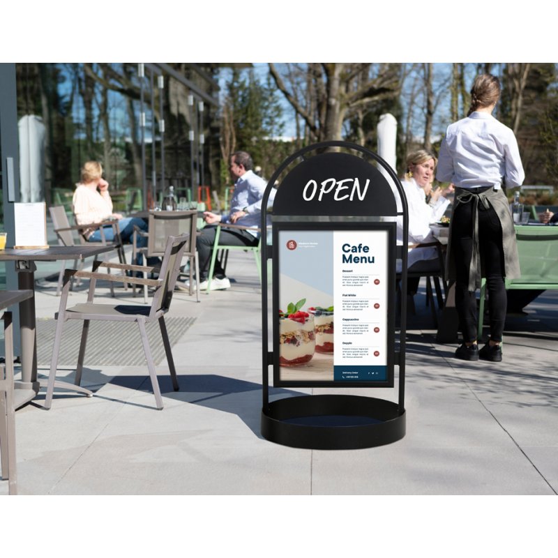 EUROPEL chevalet publicitaire CITY SIGN, métal noir, cadre A1 pliant, 1500×760×760 mm
