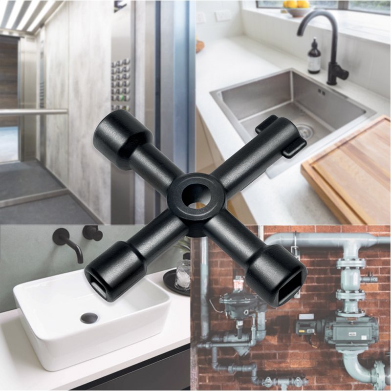 LogiLink universal cross key for distribution boxes, 4-way multifunctional, black, zinc alloy