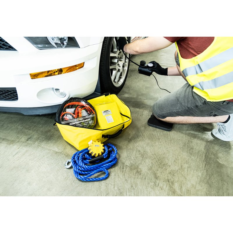 BRÜDER MANNESMANN coffret outils auto dans sacoche, jaune néon, avec triangle d'avertissement