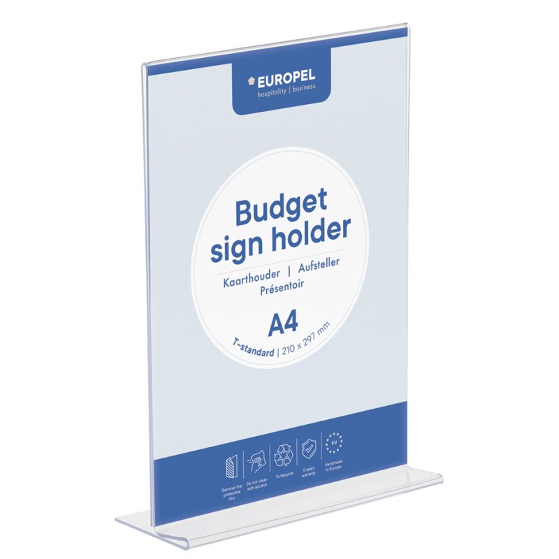 EUROPEL tafelstandaard Budget A5, recht, polystyrol, tweezijdige presentatie