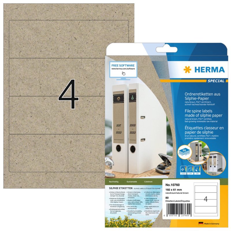 HERMA ordnerrugetiketten Silphie-papier, 192 × 61 mm, naturbruin, 80 stuks