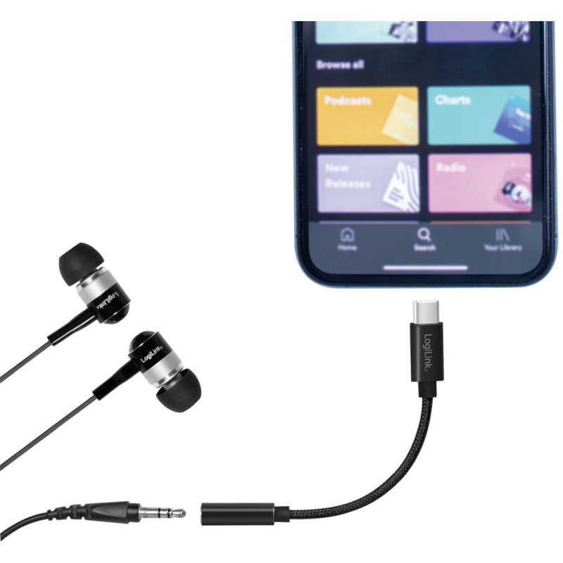 LogiLink USB-C to 3.5 mm jack adapter cable, black