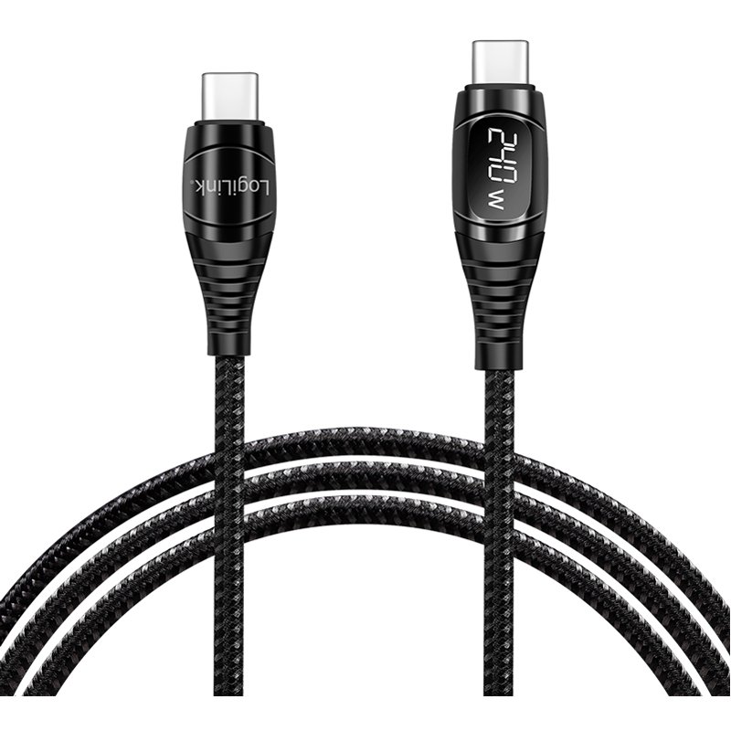 LogiLink USB-C oplaadkabel met OLED-display, zwart, 2,0 m