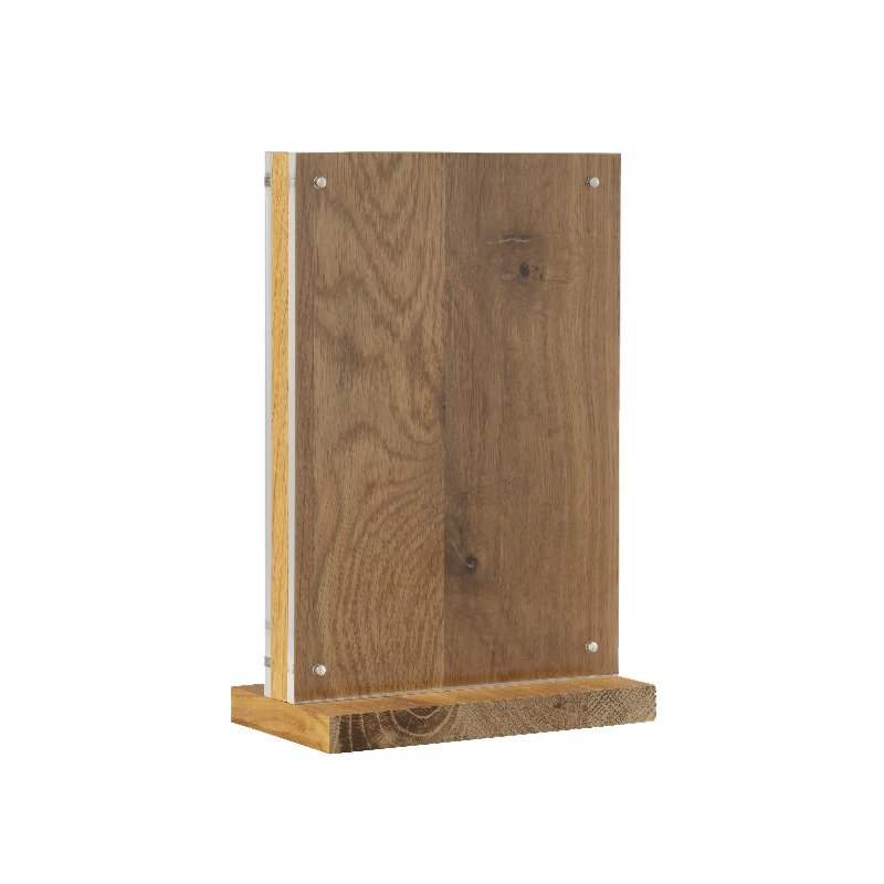 EUROPEL tafeldisplay deluxe A5 staand, eikenhouten voet, kristalhelder acryl