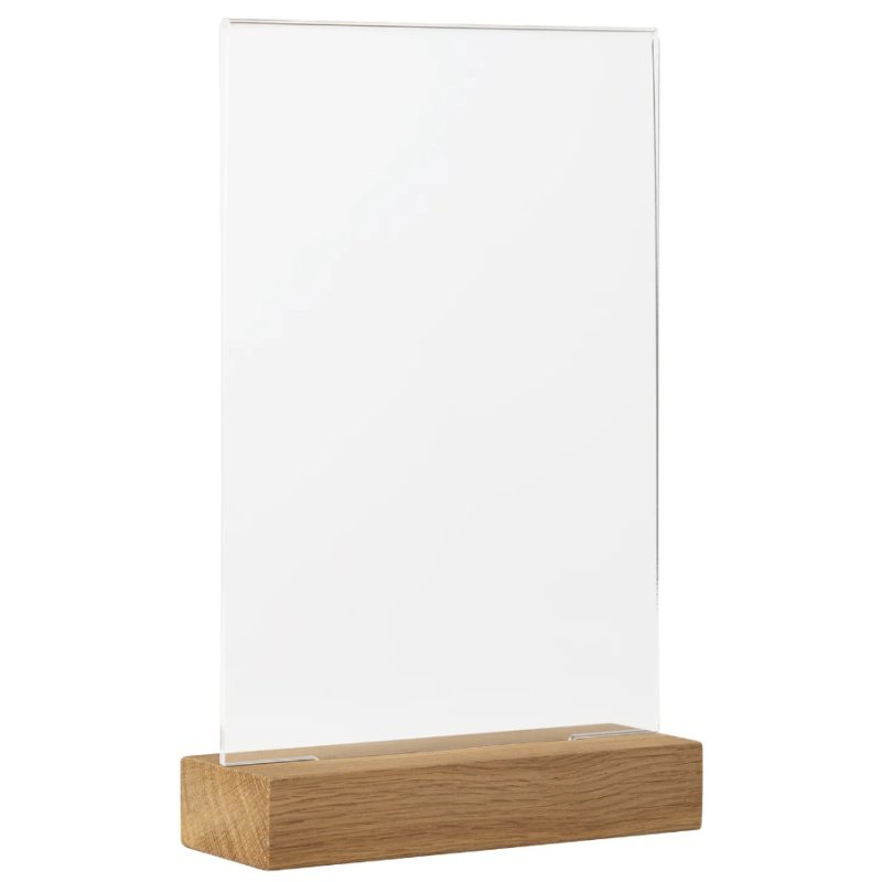 EUROPEL chevalet de table A5 debout, pied en chêne, acrylique cristal clair
