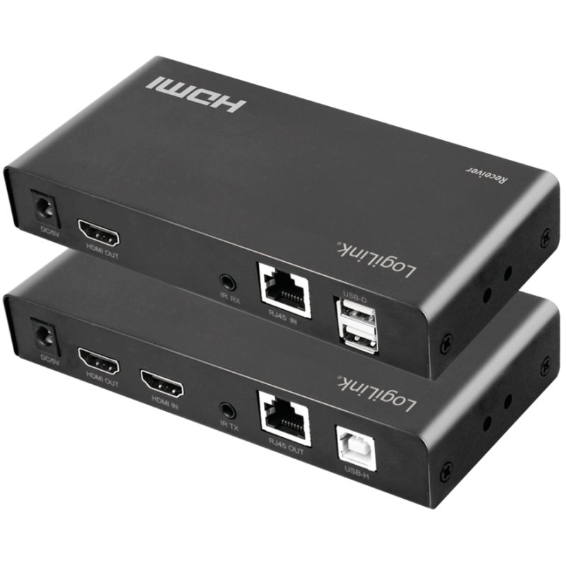 LogiLink HDMI extender set via network cable, KVM and USB, black