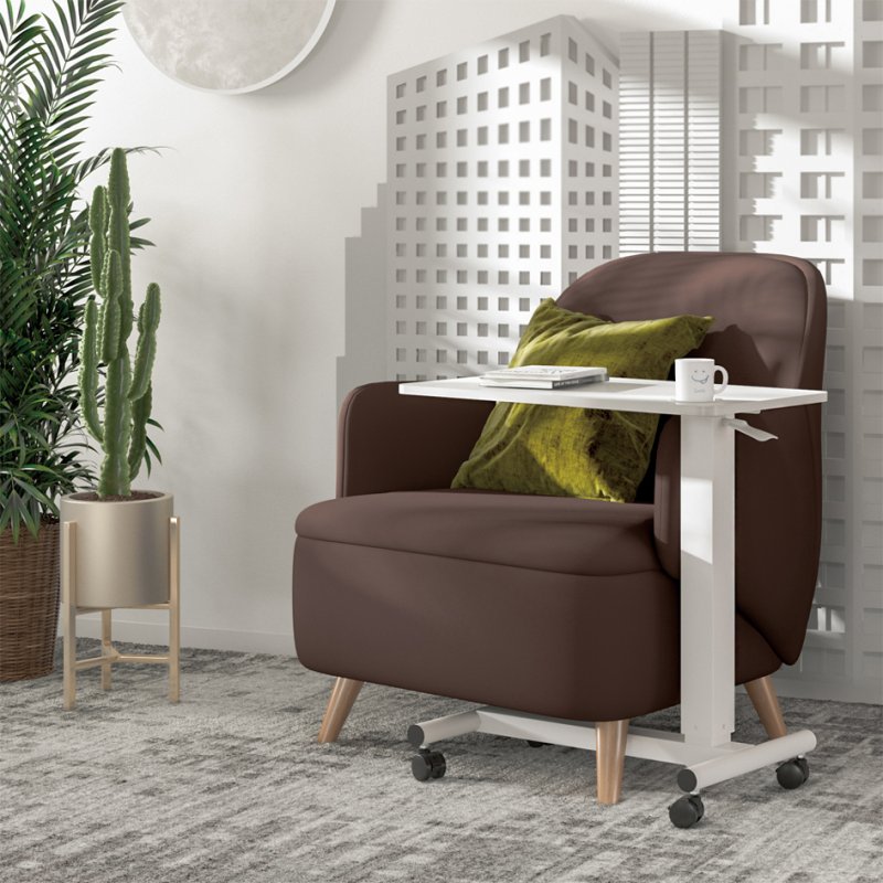 LogiLink bedtafel op wielen, wit, hoogte verstelbaar