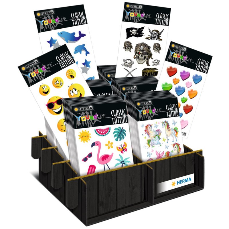 HERMA tattoo Classic nouveautés 2023, présentoir, 60 paquets, 6 motifs
