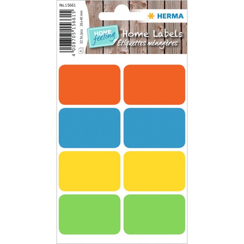 HERMA étiquettes ménagères, assortiment coloré, 26×40 mm, 32 pièces