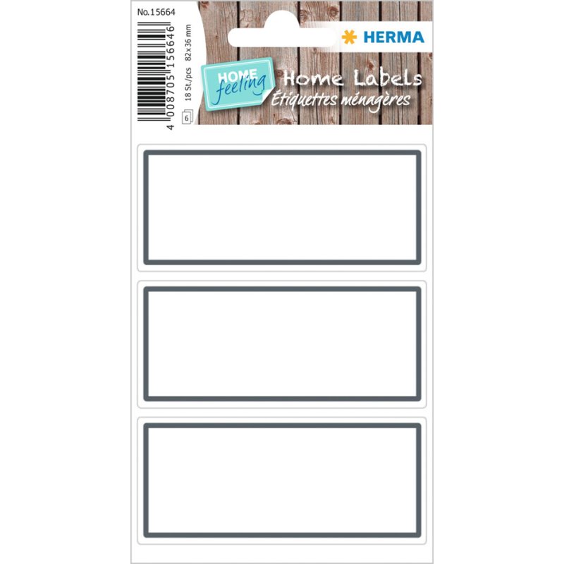 HERMA étiquettes ménagères, blanc avec bordure grise, 18 pièces