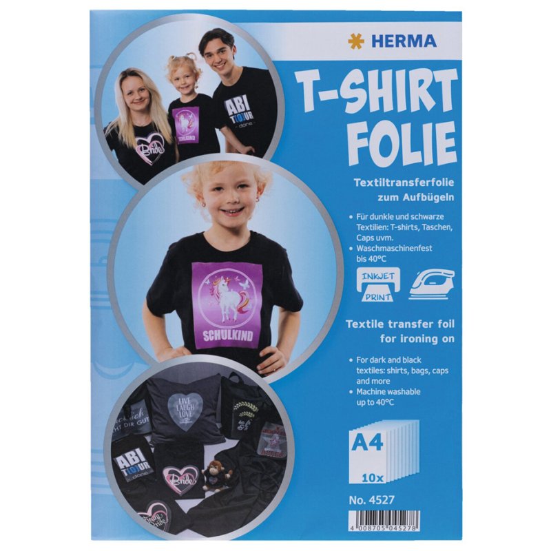 HERMA T-shirt transferfolie A4, wit, lichte textiel, 20 vel