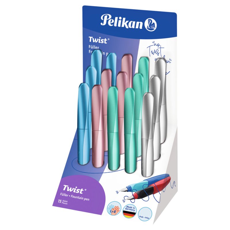 Pelikan Twist Classy Neutrals fountain pens, display stand, M nib, 15 pieces