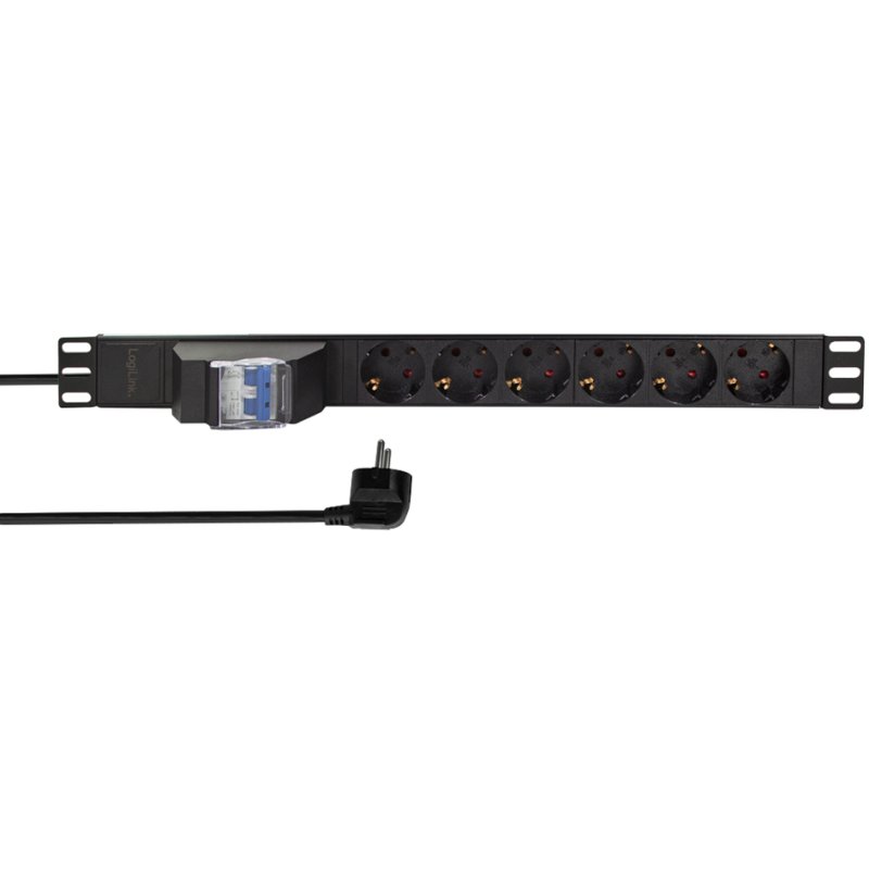LogiLink Professional power strip 19 inch, 6-way, black, with switch