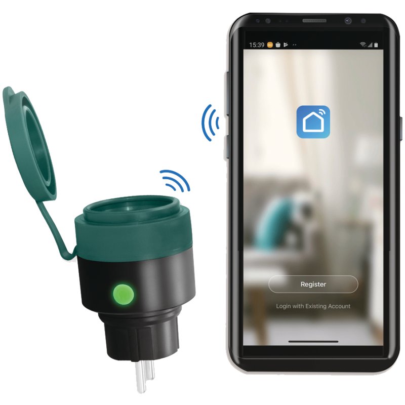 LogiLink smart outdoor plug with Wi-Fi, IP44, black/green