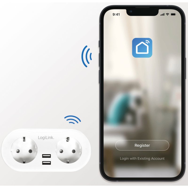 LogiLink smart power socket, 2 sockets + 2 USB ports, Wi-Fi, white