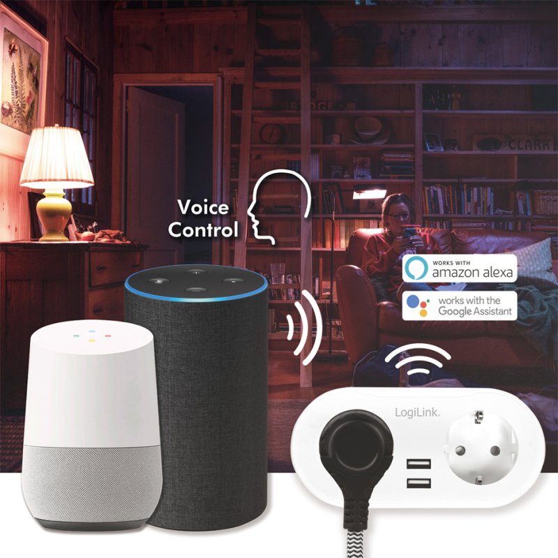 LogiLink smart power socket, 2 sockets + 2 USB ports, Wi-Fi, white