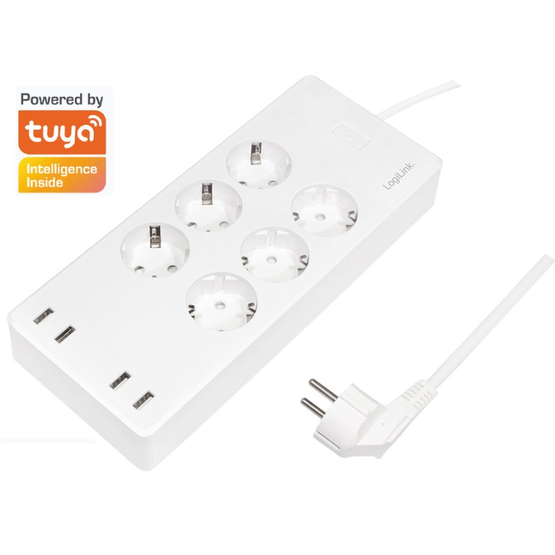 LogiLink Multiprise intelligente Wi-Fi, 6 prises avec 4x USB, blanc