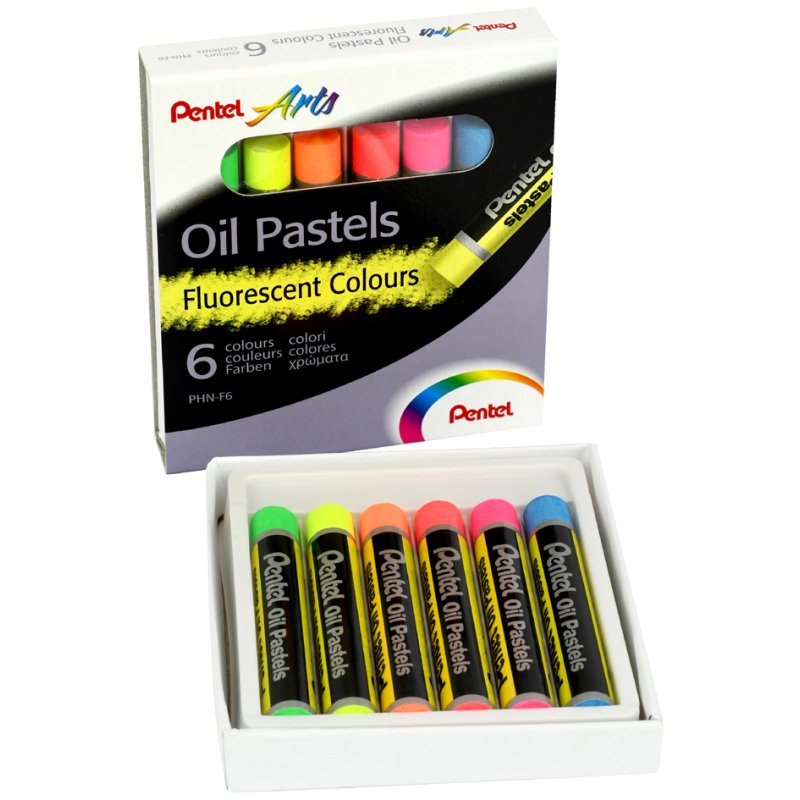 Pentel PentelArts oil pastels PHN-F6, 6 neon colours, fluorescent, 6 pieces