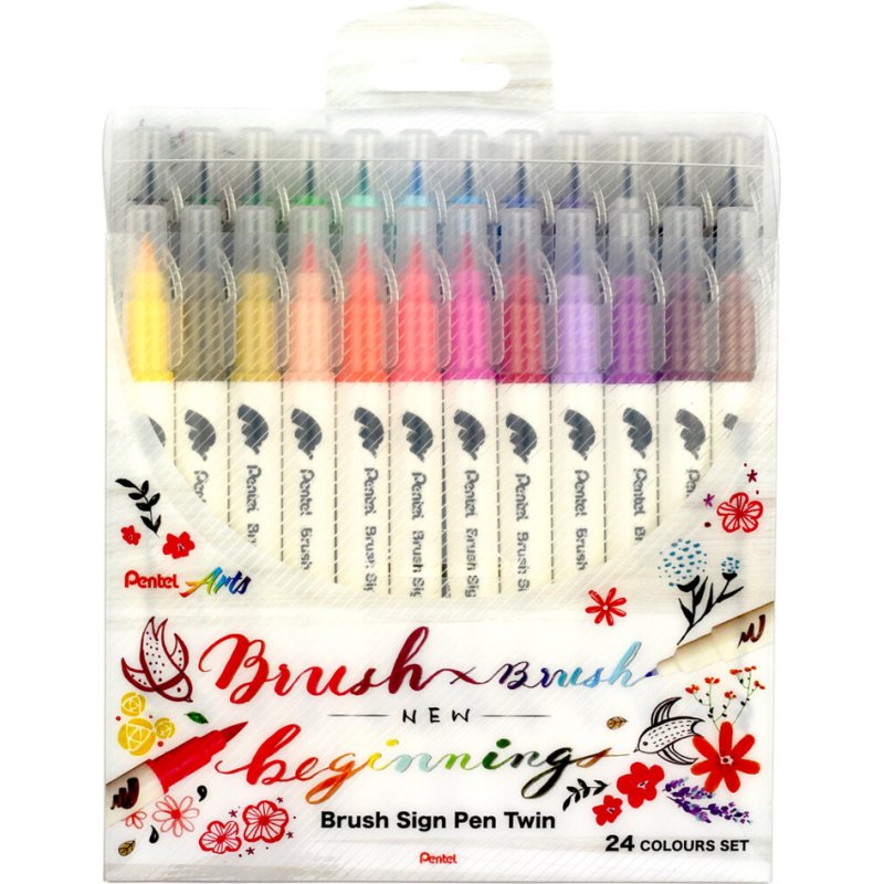 Pentel PentelArts BrushSign stylo pinceau, double pointe, 12 pièces, 12 couleurs