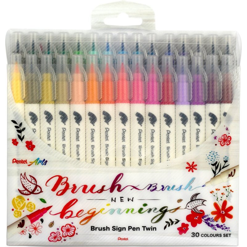 Pentel PentelArts BrushSign stylo pinceau, double pointe, 12 pièces, 12 couleurs