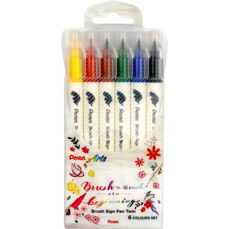 Pentel PentelArts BrushSign stylo pinceau, double pointe, 12 pièces, 12 couleurs
