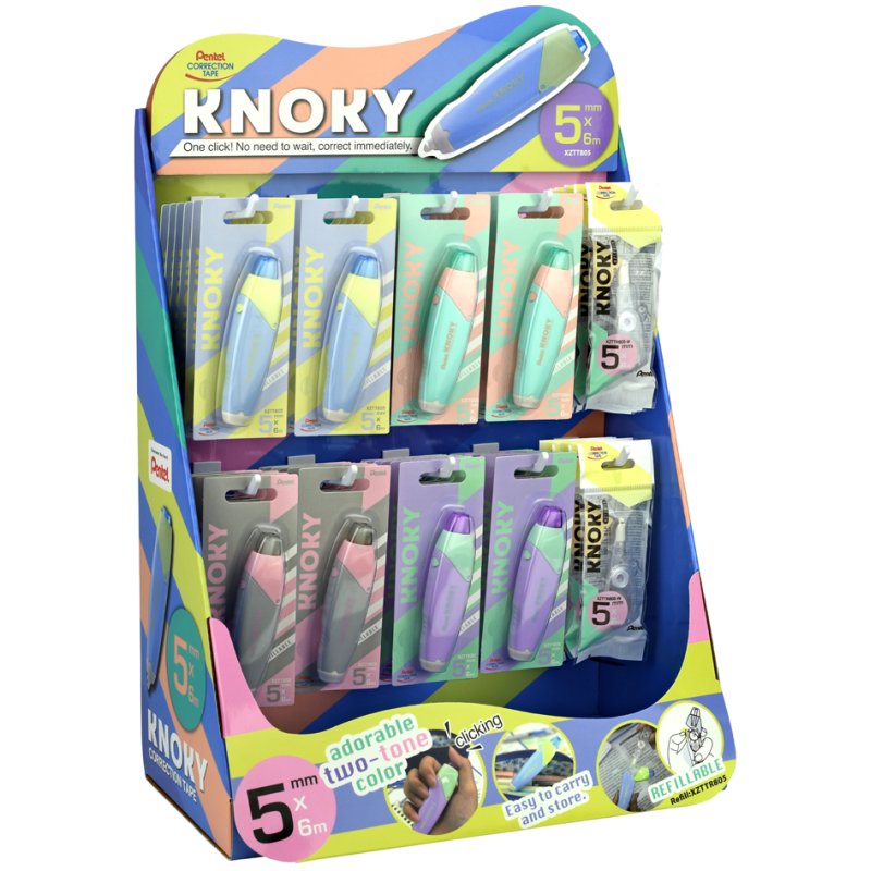 Pentel correcteur KNOKY, réutilisable, 5 mm × 6 m, présentoir