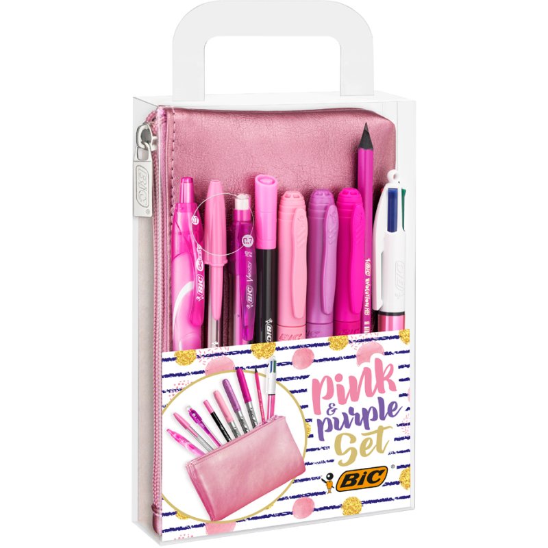 BIC ensemble d'écriture PINK & PURPLE avec étui, 10 pièces, rose/mauve