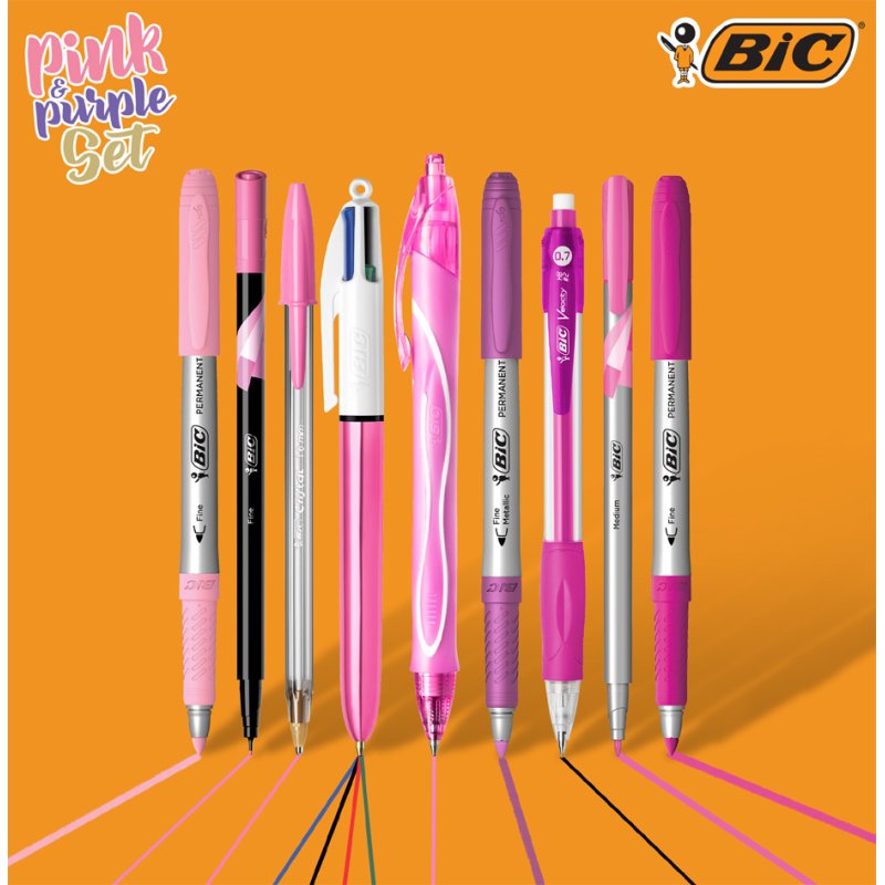 BIC ensemble d'écriture PINK & PURPLE avec étui, 10 pièces, rose/mauve