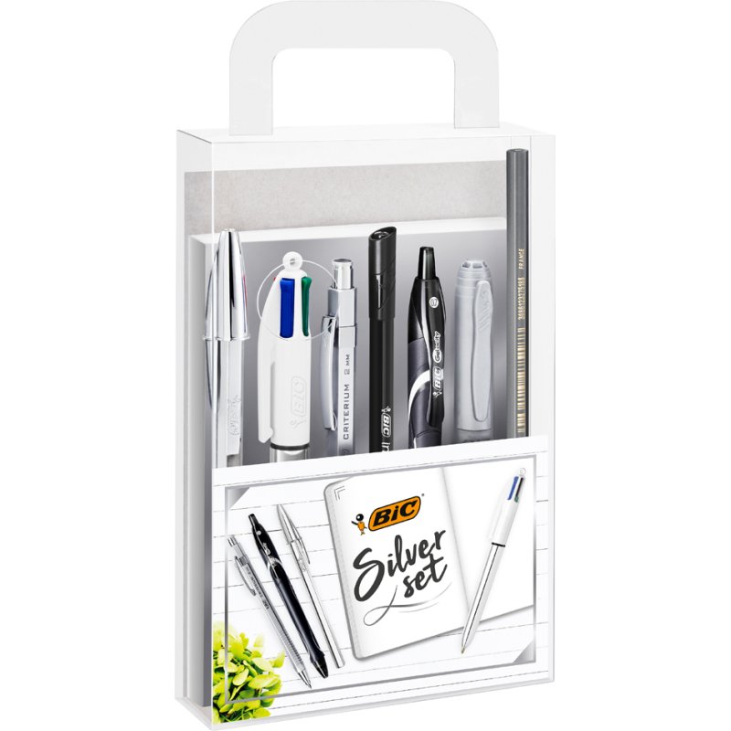 BIC ensemble d'écriture SILVER avec carnet de notes, 8 pièces, argent
