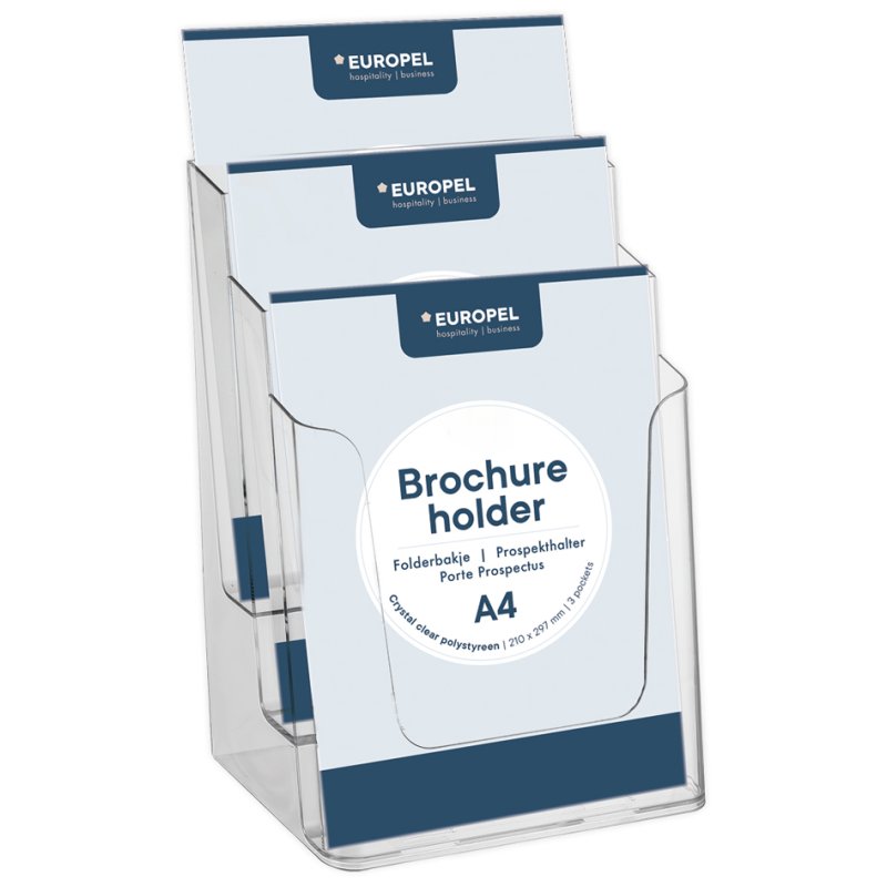 EUROPEL porte-brochures de table A4 debout, 3 compartiments, transparent