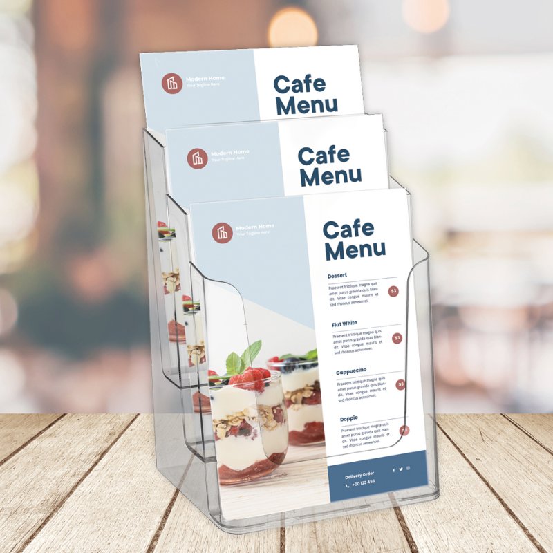 EUROPEL porte-brochures de table A4 debout, 3 compartiments, transparent
