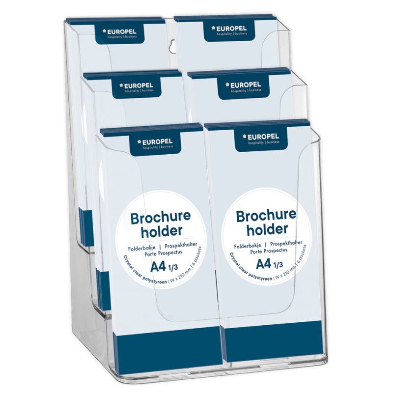 EUROPEL porte-brochures de table, 1/3 A4, 6 compartiments, transparent