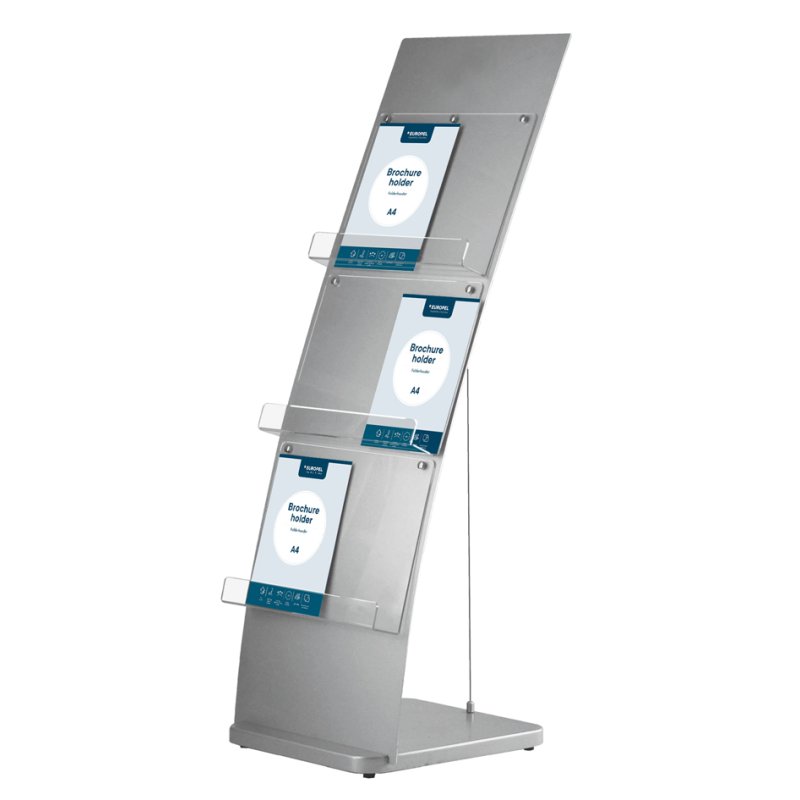 EUROPEL A4 folder stand, silver, 6 compartments, aluminium back panel, 471×1400 mm
