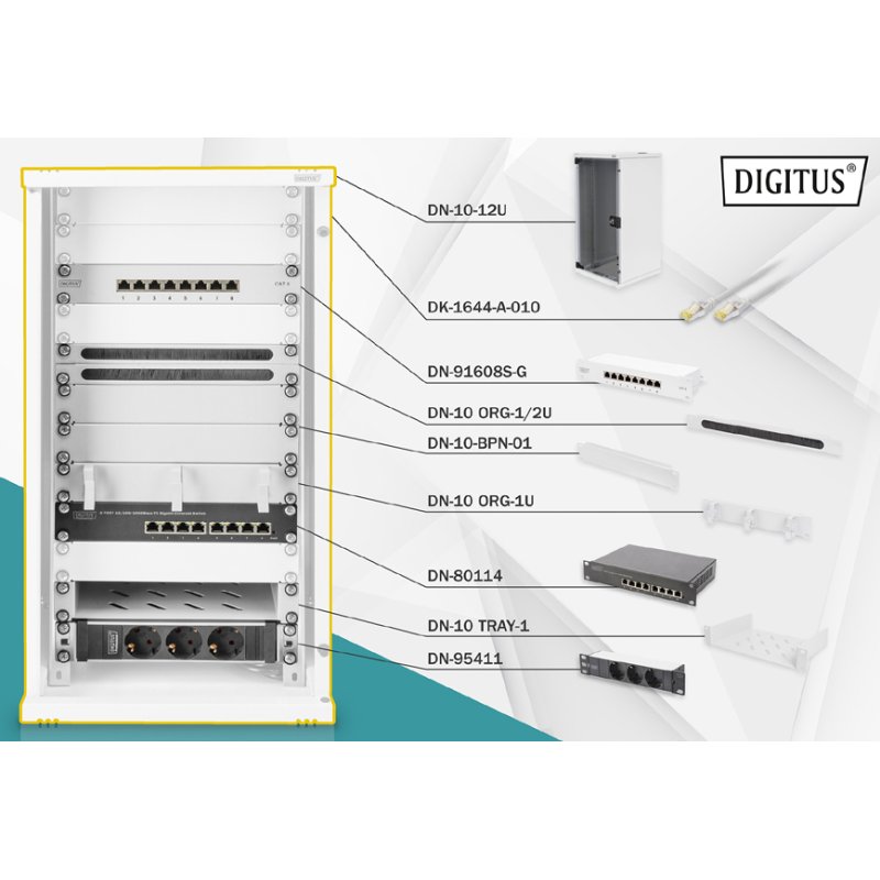 DIGITUS netwerkkast set, 10 inch, 312 × 300 mm, grijs