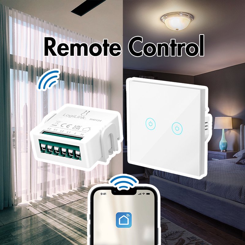 LogiLink Wi-Fi Smart module de commutation 2 canaux, compatible Tuya, blanc, encastré