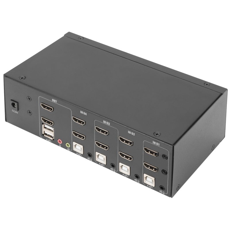 DIGITUS KVM switch, black, 8 HDMI inputs, dual display, metal housing