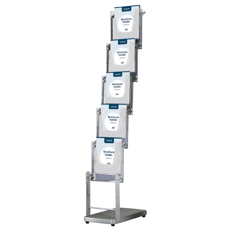 EUROPEL folding leaflet stand, silver, 5 x A4, with base