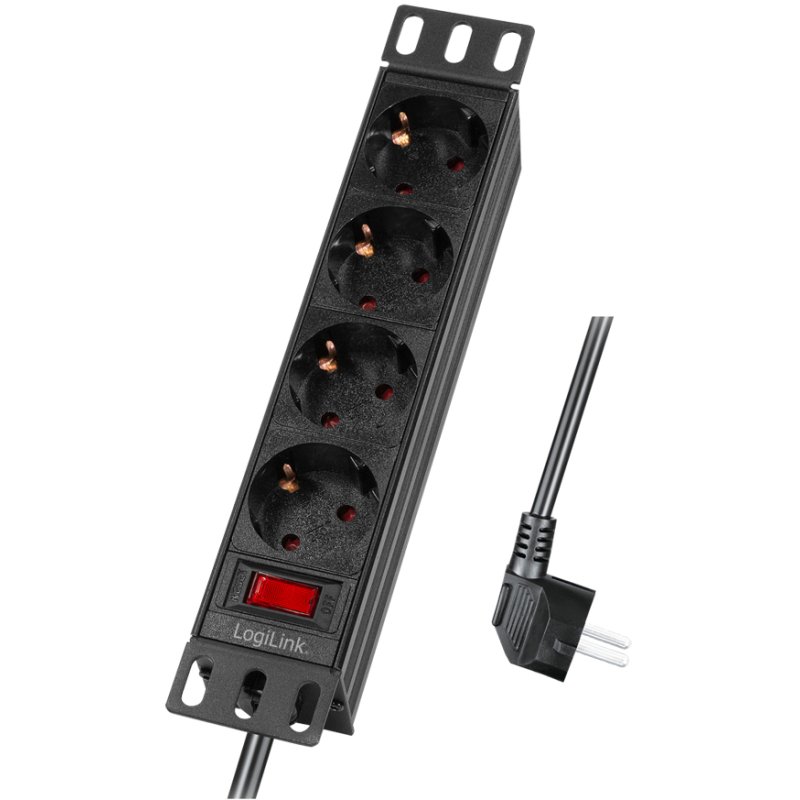 LogiLink Professional 19 inch Power Strip, 4-way, with switch, black