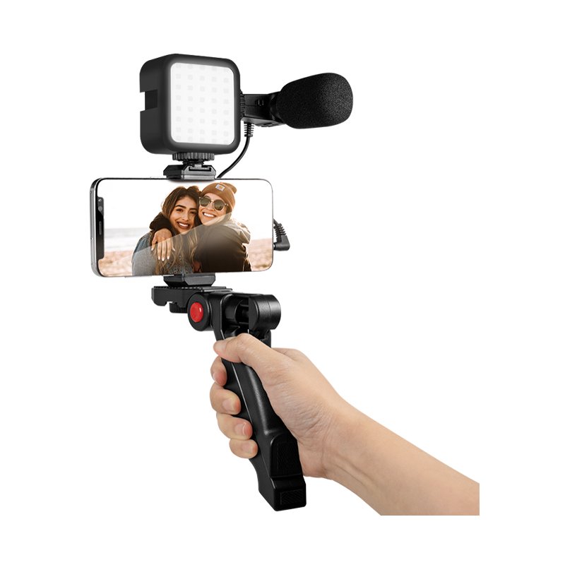 LogiLink Vlogger Kit, black, LED light, microphone and tripod, smartphones 4.7-7 inch