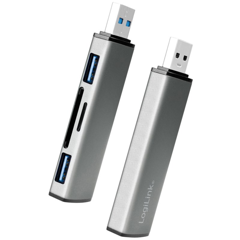 LogiLink Hub USB 3.2 Gen2 avec lecteur de cartes, 2 ports, aluminium