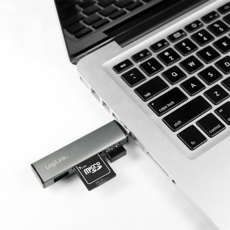 LogiLink Hub USB 3.2 Gen2 avec lecteur de cartes, 2 ports, aluminium