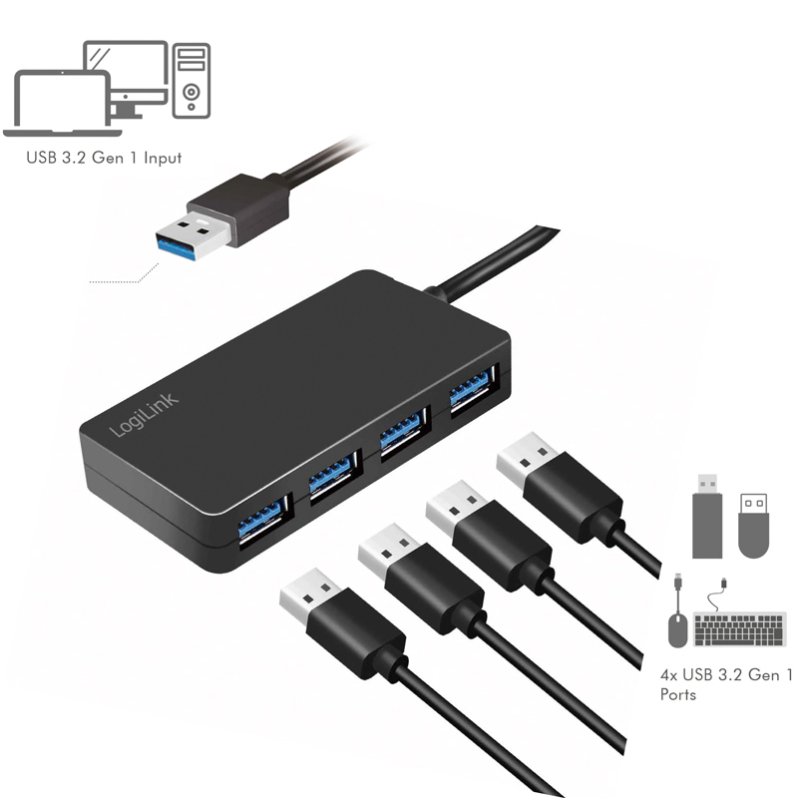 LogiLink USB 3.2 hub, 4-port, black, 150 mm cable
