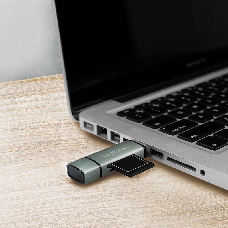 LogiLink USB 3.2 SD/Micro SD card reader, aluminium, compact travel size