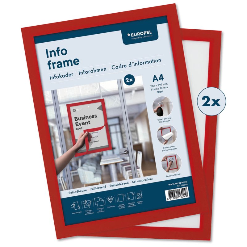 EUROPEL cadre d'information magnétique A4, rouge, 2 pièces