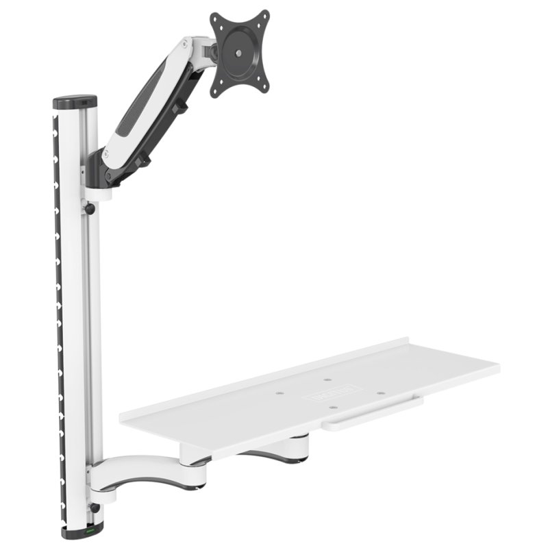 DIGITUS monitorarm met muis- en toetsenbordplateau, wandmontage, wit, 32 inch