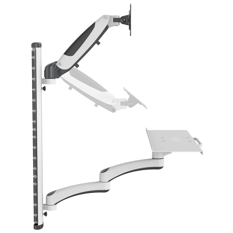 DIGITUS monitorarm met muis- en toetsenbordplateau, wandmontage, wit, 32 inch